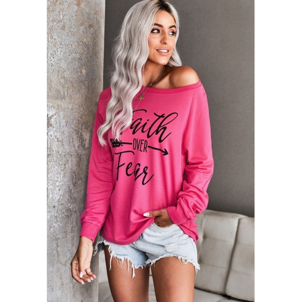 Faith Over Fear Pink Long Sleeve Sweatshirt - Picture 3 of 4